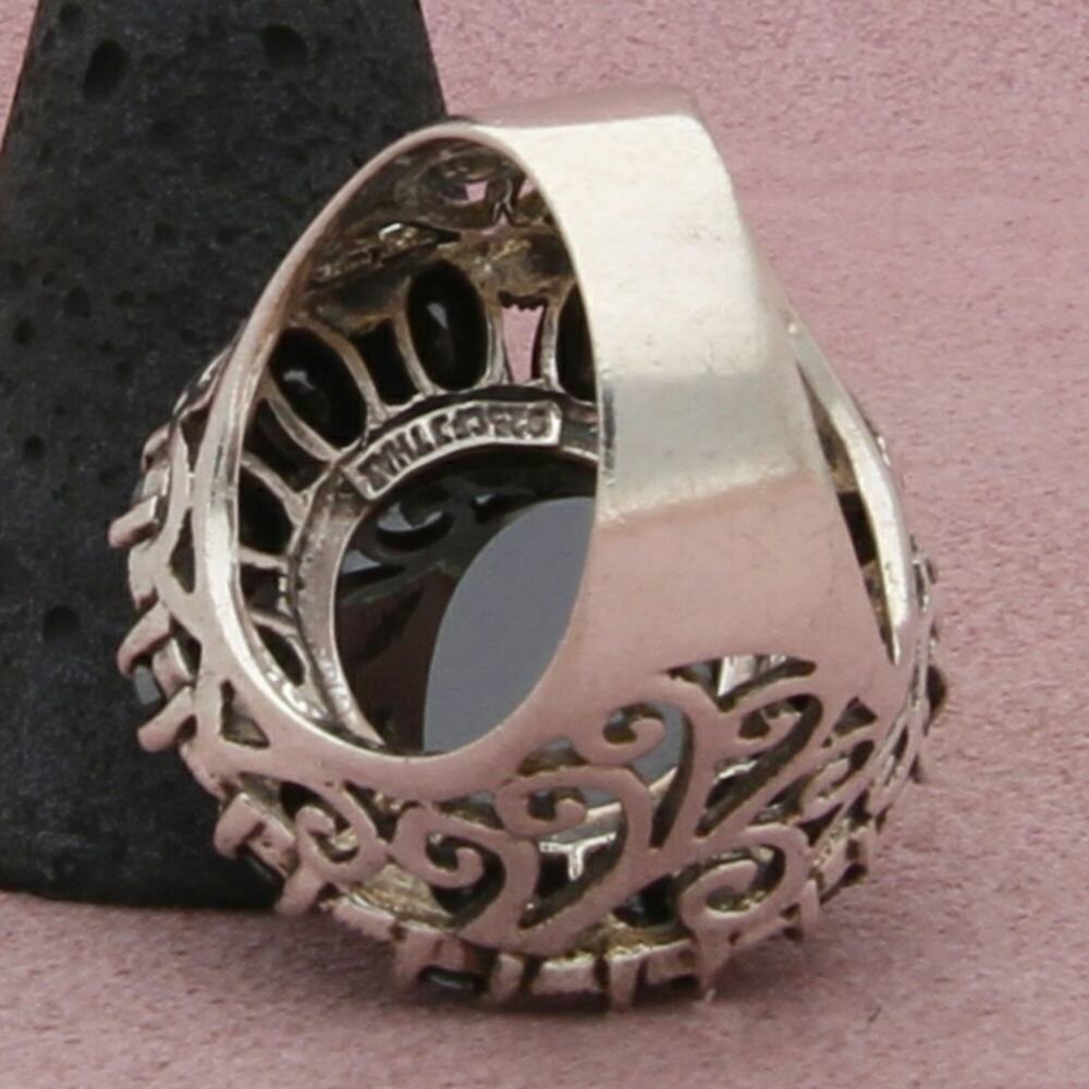 sterling silver chunky marcasite & black cz cocktail ring size 8.5 - Picture 3 of 3